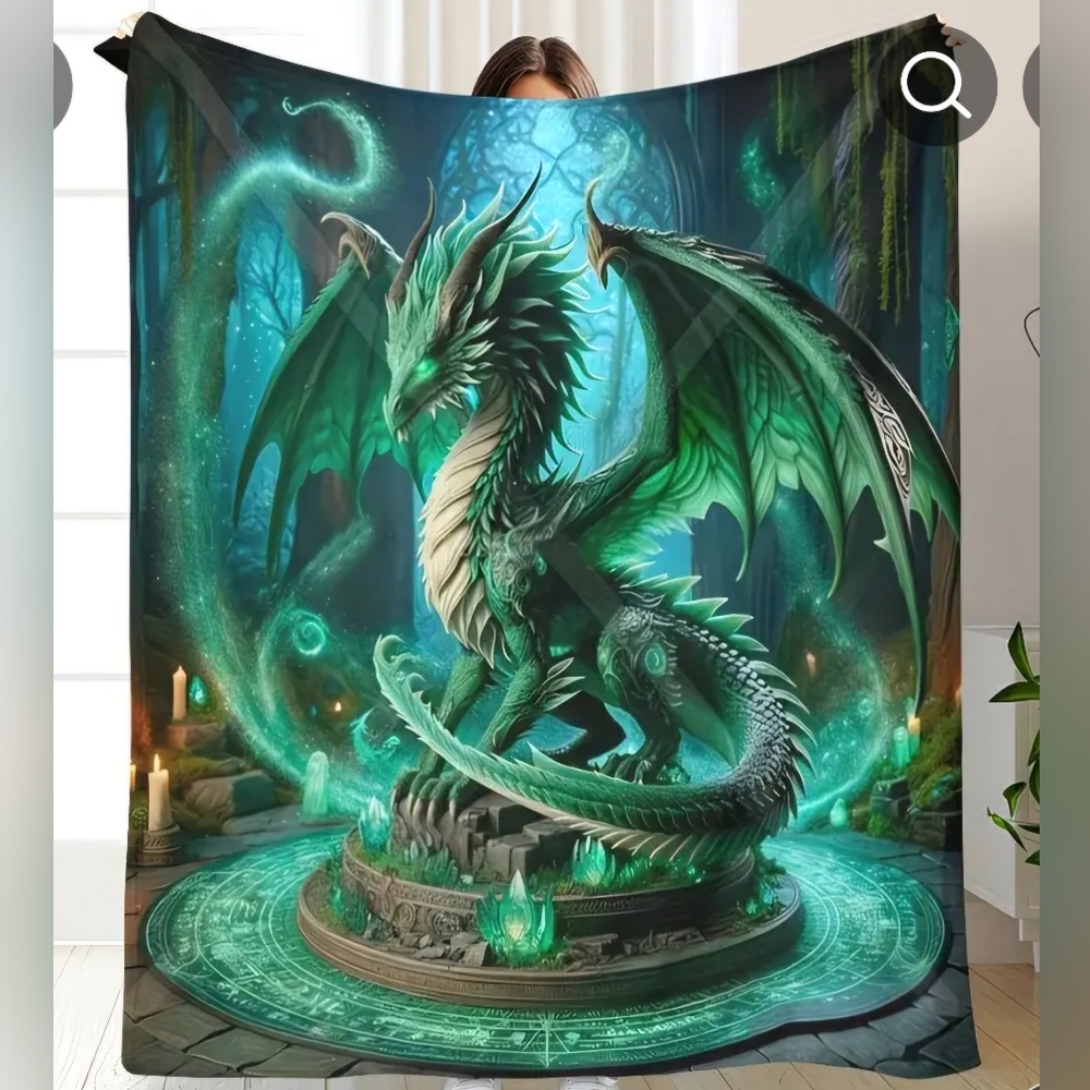 Mystical Green Dragon Wall Tapestry